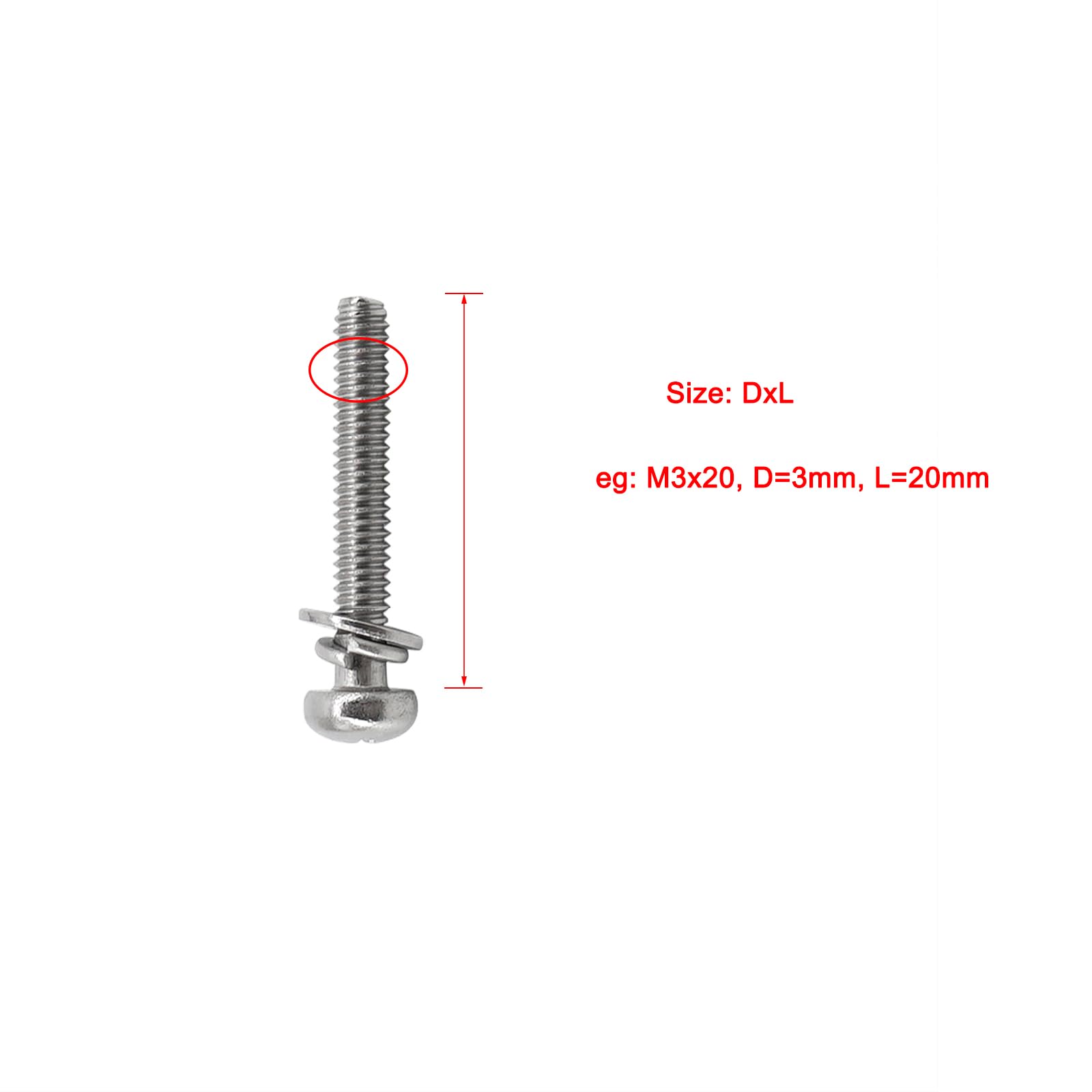 50Pcs M4x25mm 304 Stainless Steel Pan Head Phillips Machine Screws Full Thread Machine Screws with Flat And Spring Washers - Image 4