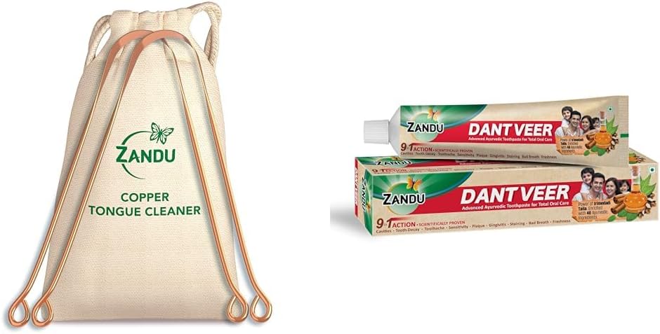 Zandu Dantveer Toothpaste 200Gm Copper Bad Breath Treatment,Plaque Removal Tongue Cleaner Pack Of 2 Fight Dental&Oral Problems Reduces Bad Breath Ayurvedic Toothpaste With 40 Ingredients