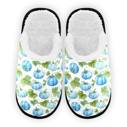 Halloween Cartoon Blue Pumpkin Slippers For Women Men Soft Memory Foam Non-Slip Hallowmas Winter Indoor House Shoes Travel Slipper