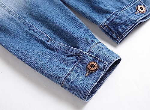 Image of LZLER Men's Denim Jackets Distressed Destroyed Classic Vintage Slim Fit Ripped Fashion Trendy Trucker Jean Jackets
