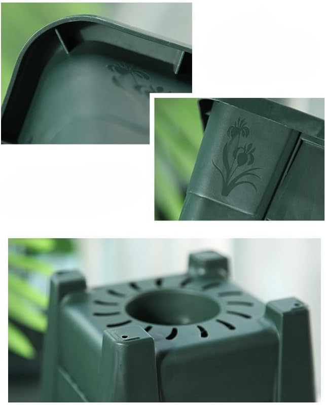 Leaf & Living Extreme-Breathe Planter Pots with Saucer, Set of 5, Square 8 Inch Pot, Extra Side Drainage, Elevated Base, Most Effective for Seeds and Seedling Root Growth (Large)