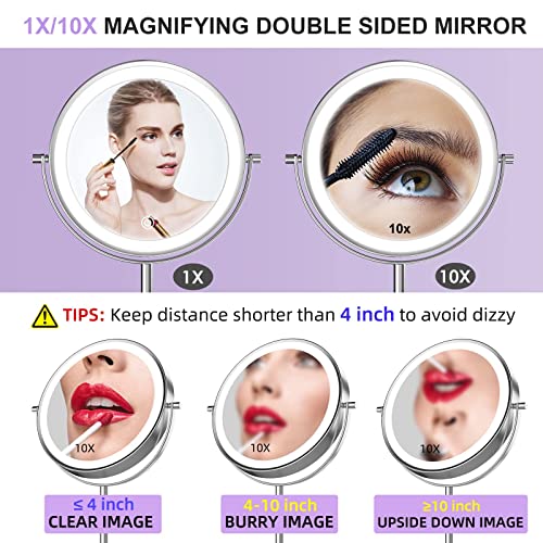 Lovespejo Lighted Makeup Mirror With Magnification, 1X 10X Magnifying Mirror With Light, Rechargeable 8'' Hd Double Sided Tabletop Vanity Mirror, 3 Color Led Dimmable Desk Lit Cosmetic Mirror #TOP3
