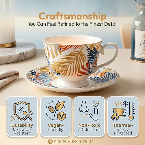 Image of UPC Premium Bone China Cup & Saucer Set (6 Pieces) | Elegant Solid Color Tea Coffee Cups | Lightweight, Durable & Glossy Finish | Ideal for Home, Office & Gifting
