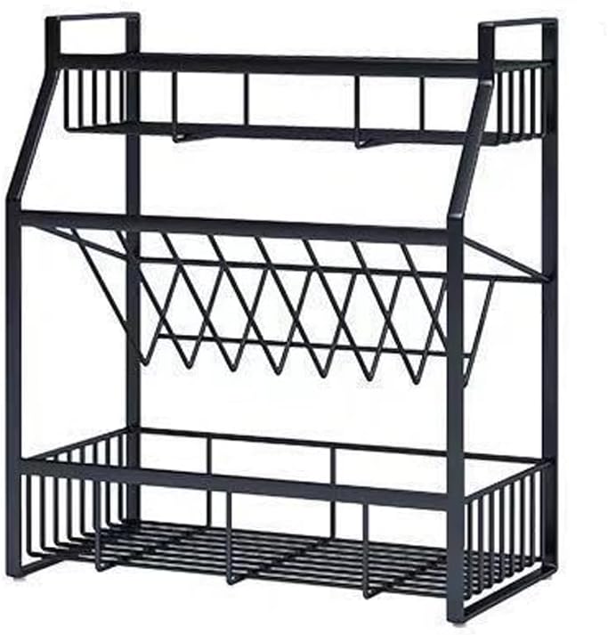 JENERY 3-Tier Kitchen Storage Rack, Sauce Bottle Jar Seasoning Rack, Bathroom Storage Shelf, Desktop Storage Rack For Bathroom, Kitchen, Dressing Table, Bathroom (Black), GZXW0732