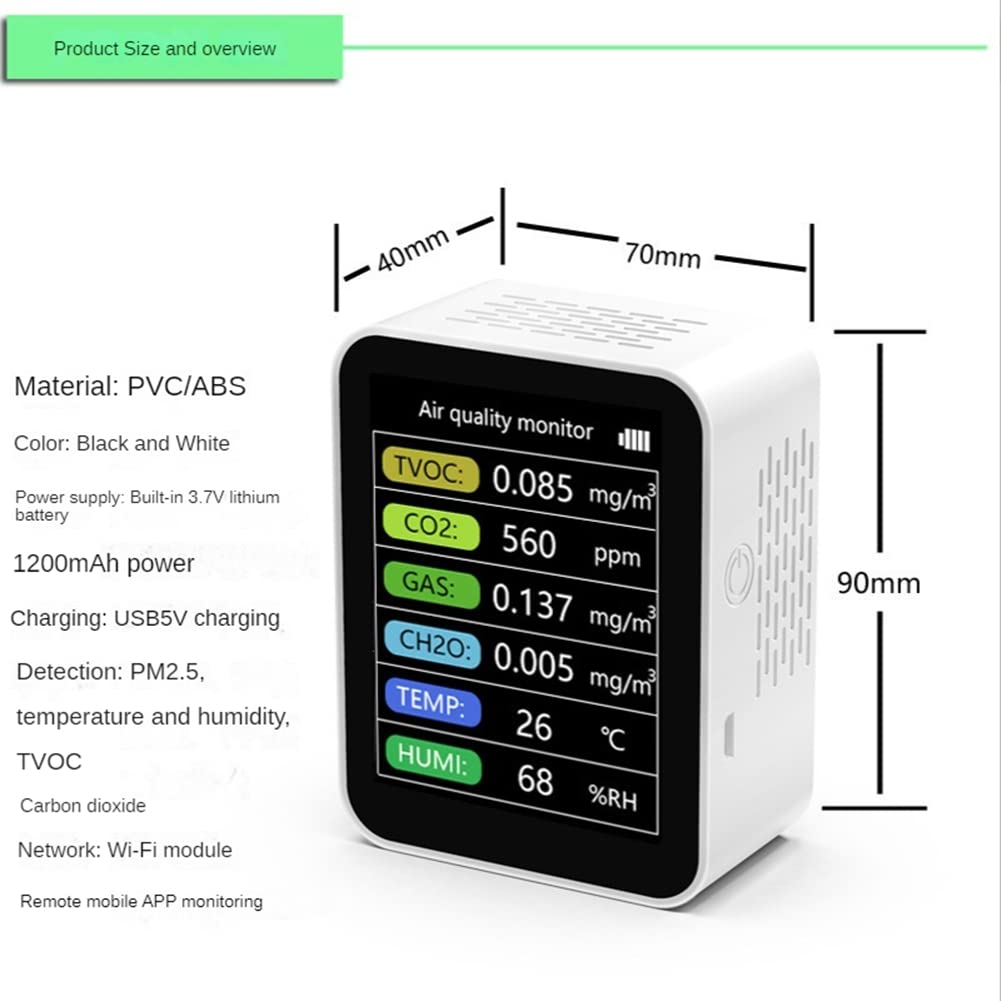 1 zestaw Tuya WiFi CO2 czujnik TVOC CO2 Gaz CH2O miernik temperatury i wilgotności powietrza wielofunkcyjny, biały