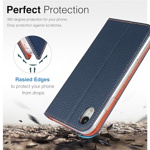 Coque iPhone XR en cuir véritable bleu élégant et protecteur - 6