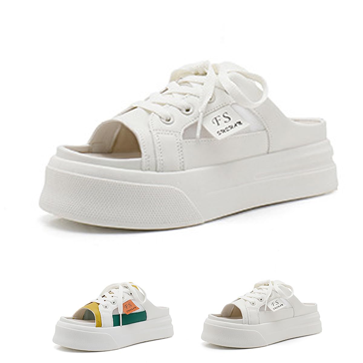 NEUUGO Women's Leather Hollow Lace Up Platform Mule Sandals Comfy Non-Slip Open Toe Slip On Increase Mule Shoe Breathable Outdoor Lightweight Shoes