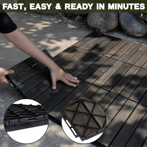 VICTORY RELAX Natural Acacia 12x12 Interlocking Wood Deck Tiles for Balcony, Garden, Patio, Poolside Decor - Waterproof Indoor & Outdoor Flooring - Square Joints (9, Black, 6 slats) by VICTORY RELAX - Image 5