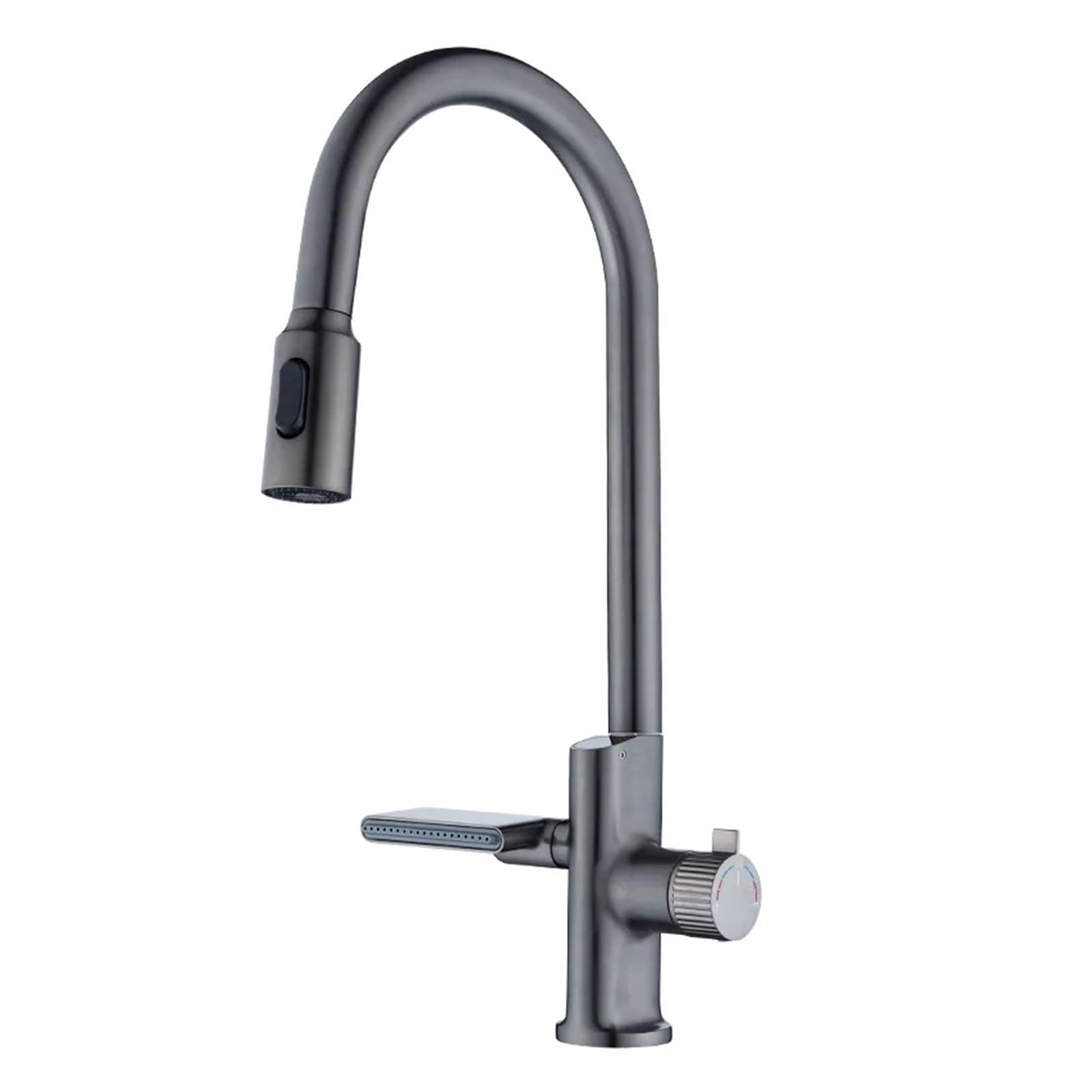 Kitchen Faucets, Gray All Copper Digital Display Kitchen Pull-Out, Cold and Hot Water Faucet Household Sink Under The Vegetable Basin