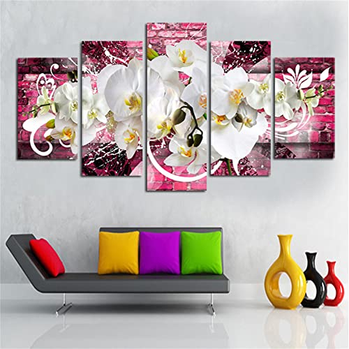 Peinture diamant 5D fleurs blanches en 5 pièces kit complet grand format round drill - 2