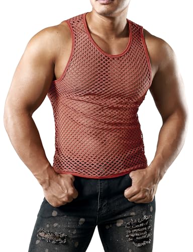 Image of JOGAL Men's Mesh Fishnet Fitted Sleeveless Muscle Top