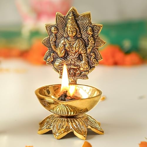 Image of Behoma 100% Pure Brass Laxmi Diya for Pooja Room | Lakshmi Idol for mandir | Maa Laxshmi Devi Decoration Item | Ideal for Housewarming, Wedding, Anniversary, Festival, Spiritual & Gift Purposes
