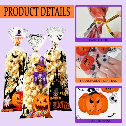 BBSTARING 120 Pcs Halloween Candy Bags, Halloween Party Favor Bag, Halloween Cellophane Treat Plastic Favors Gift Bag, Halloween Party Decoration Bags, Food Grade Goodie Bags for Trick or Treat - image 3