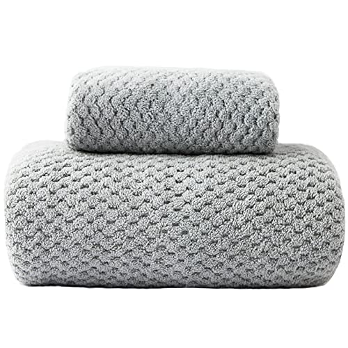 YTYC Towels,27x54 Inch Bath Towel Sets for Bathroom 2 Piece Ultra Soft Super Absorbent Plush Coral Microfiber Waffle Fluffy Shower Towels 1 Bath Towel 1 Hand Towel 13x30 Inch 80% Polyester (Grey)