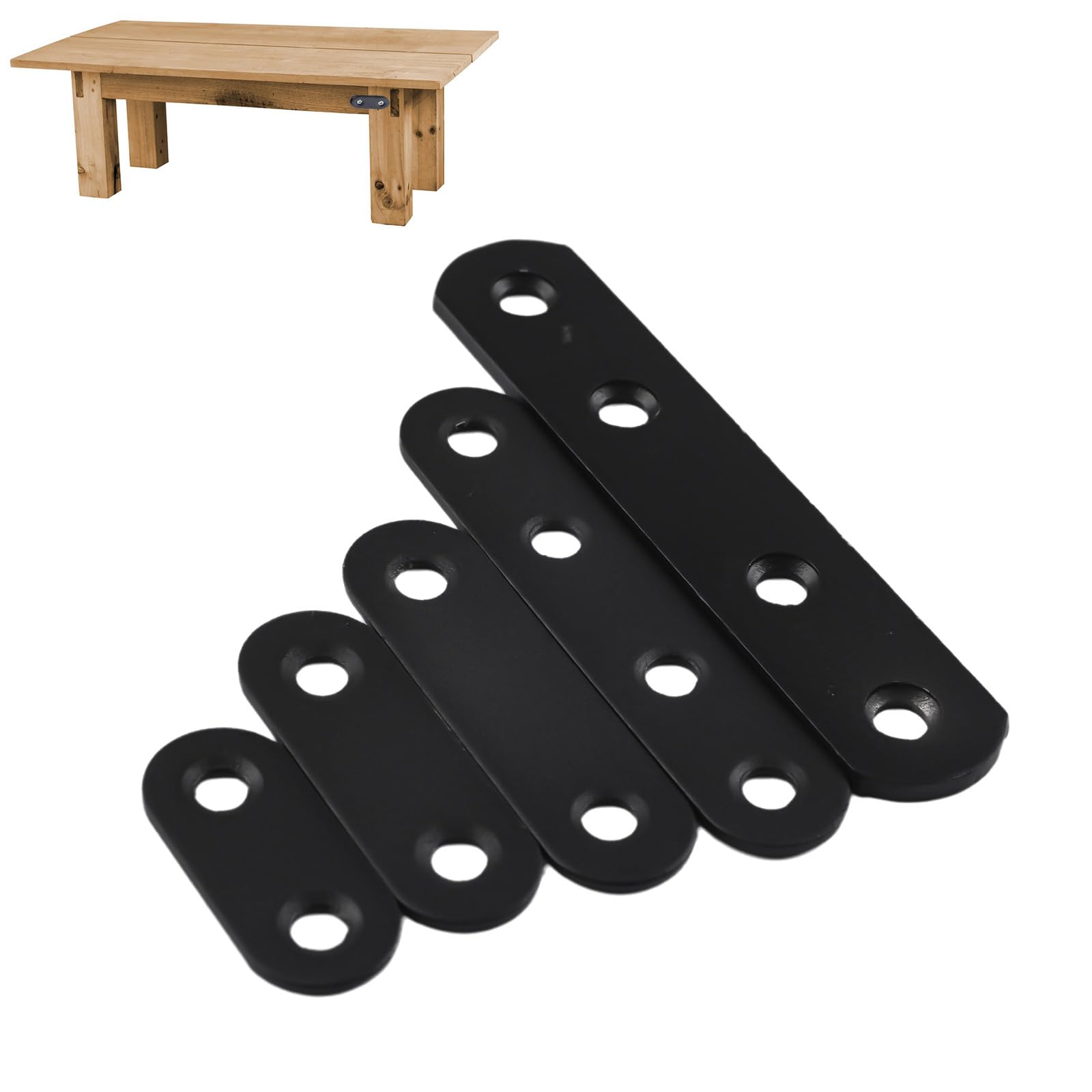 INCREWAY 30PCS Black Straight Brace Flat Stainless Steel Mending Repair Furniture Plate Brace for Chair Bed, Table, Bookshelf, Cabinet