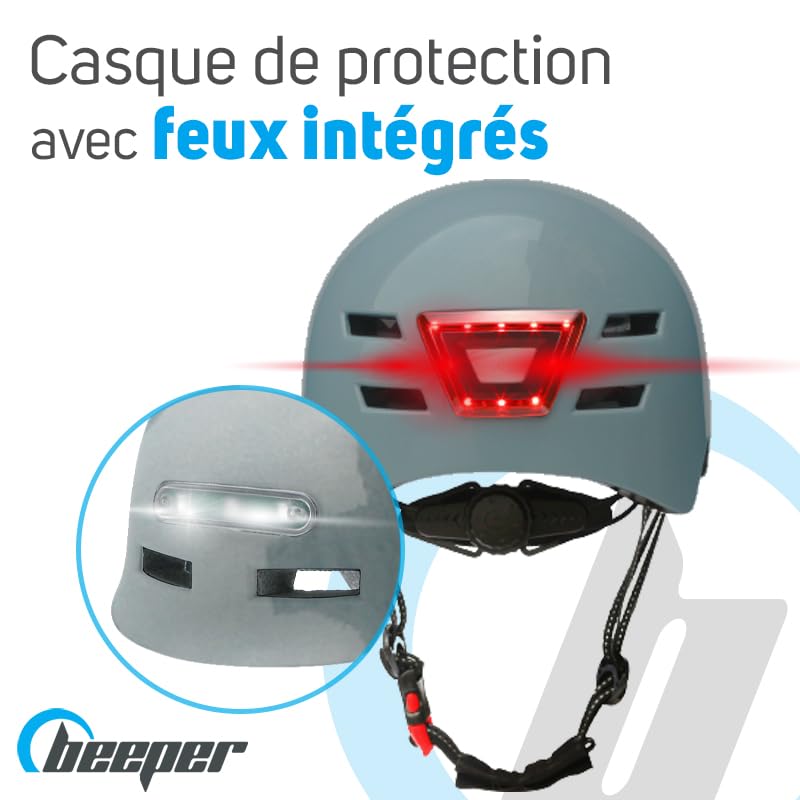 BEEPER - Kask z wbudowanymi przednimi i tylnymi światłami Kolor - Szary, Rozmiar - L