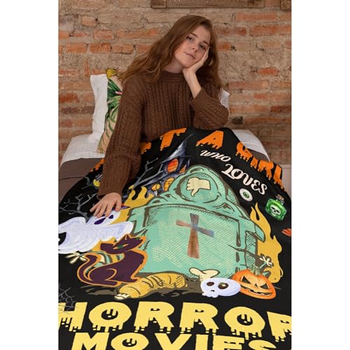 Image of Just A Girl Who Loves Horror Movies Blanket Ultra-Soft Warm Plush Soft Throw Gifts Lightweight Flannel Blankets for All Season Bed Couch Chair Living Room 80 inchx60 inch Large for Men Women