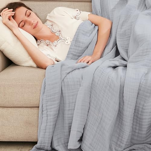 EMME Cooling Throw Blanket for Hot Flashes Muslin Throw Blanket 100% Cotton Throws Gauze All Season Soft Lightweight Breathable (Light Grey, 60"x80")