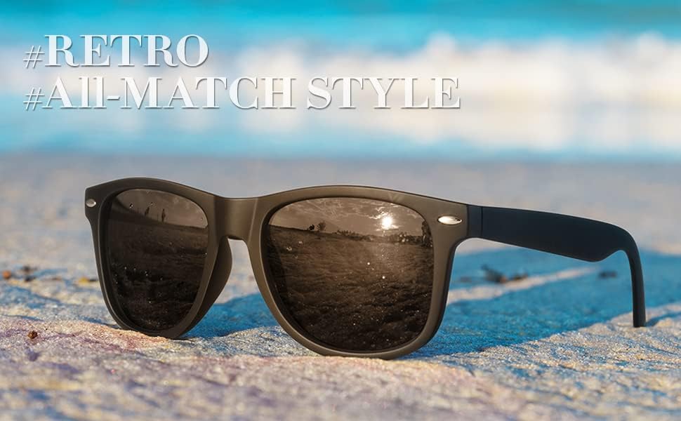 Miniatura 5 de Gafas de sol polarizadas para hombre, gafas de sol de conducción estilo retro de los años 80, diseño cuadrado, Negro -