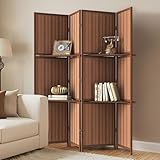 Bamboo Room Divider with Shelves, Natural Privacy Screen with Storage Board, 4-Panel Asian Style Folding Partition for Bedroom, 67' H x 64' W