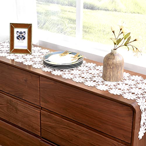 Vetableclothlve White Lace Table Runner, Summer Table Runners 60Inches Doilies For Furniture,Tea Coffee Dining Table Runner Doilies,Brunch Buffet Decorations,Wedding Party Table Dector #TOP3