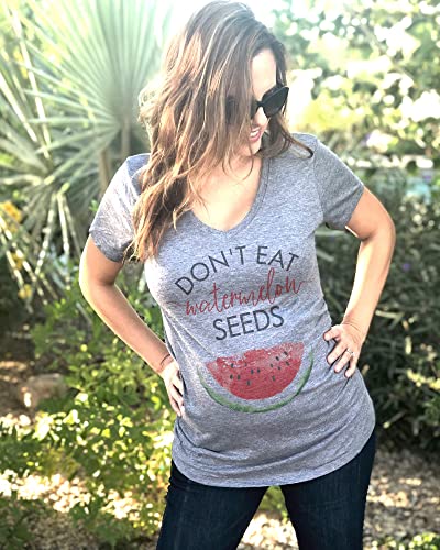 Don't Eat Watermelon Seeds Maternity Women's Tri-Blend Pregnancy Announcement V Neck Shirt (Medium) Heather Gray #TOP1