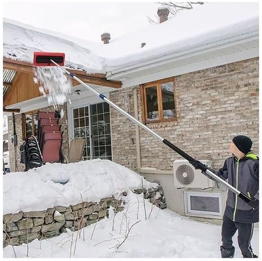 Snow Roof Rake, 5-12 Ft Extendable (Up to 18 Ft Reach) Lightweight Aluminum with Soft Foam Pad for Snow Removal Solar Panel Cleaning