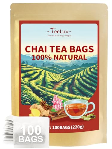 Image of TeeLux Chai Black Tea, Black Tea with Cinnamon, Ginger, Clove & Star Anise, Mellow & Spicy Flavor, Natural, 100 Count