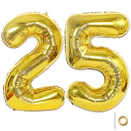 Huture 2 Ballons Numéro 25 Ballon Gonflable en Feuille Grands Ballons en Mylar d'aluminium Ballons Géants Or Nombre de Ballons 40 pouces pour la Décoration de Fête d'anniversaire Bal XXL 100cm Cover