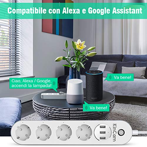 KinCam Multipresa Ciabatta Elettrica WiFi, Ciabatta Smart con 4 Prese e 3 USB, Supporta Controllo Vocale/Telecomando… - immagine 4