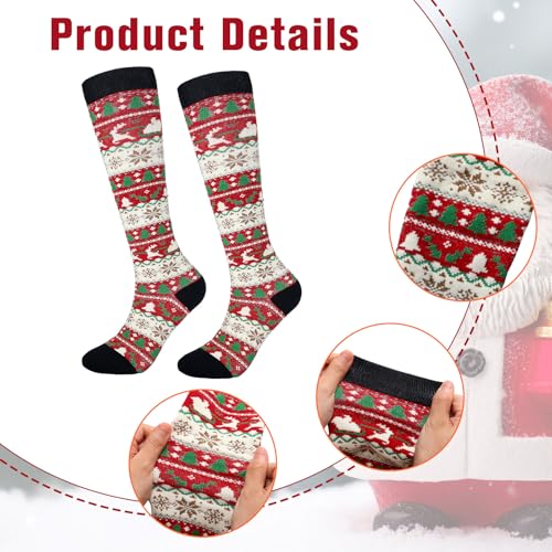 6 Pairs Christmas Compression Socks for Women Men Knee High Compression Socks 20-30 Mmhg Circulation Support Socks3