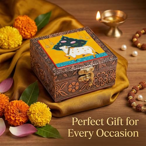 Image of Kamdhenu Wooden Jewellery Box | Handcrafted Decorative Storage Organizer | Traditional Multipurpose Keepsake Box for Rings, Earrings & Small Accessories | Yellow, Pack of 3