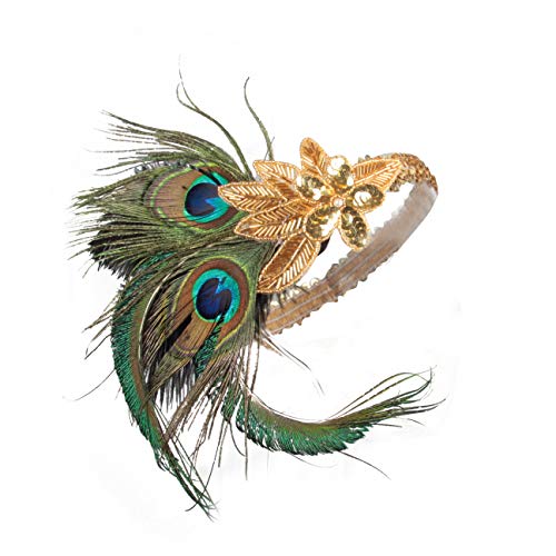 LOWOSAIWOR Vintage 20s Headpiece for Women 1920s Headband Gold for Gatsby Party 20s Hair Accessories Golden for Girl (H Design)