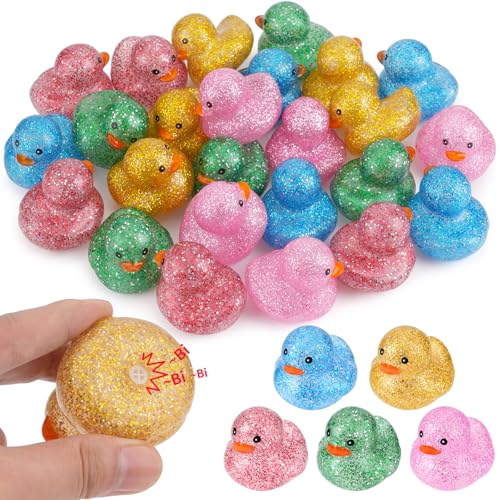 25Pcs Mini Glitter Rubber Ducks Bath Toys Bathtub Floating Squeaky Duck Bulk Baby Preschool Bath Toy for Baby Shower Infants Kids Toddler Birthday Party Decoration Gift (Large)
