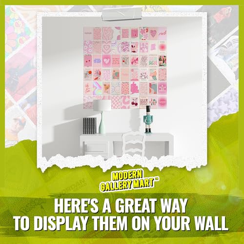 Image of MODERN GALLERY MART Pack of 54 Danish Pink Wall Collage Kit Posters - 4 x 6 Inches Posters for Wall Decoration - Wall Art For Bedroom, Office, Living room, Dorm room - Glue Dots Include