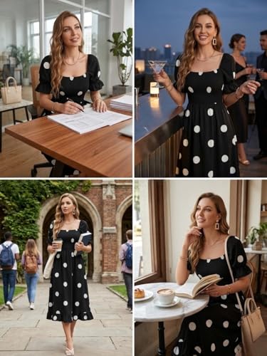 Image of Leriya Fashion Dress for Women | Western Square Neck One Piece Dress for Woman midi | Casual Summer Dresses for Beach & Stylish Party Outifits Puff Sleeve