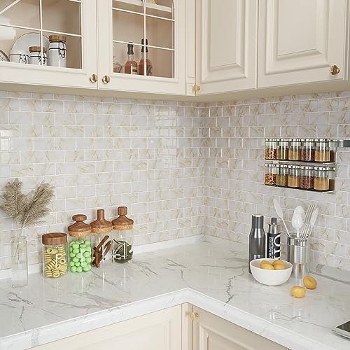 CRE8TIVE Azulejos Adhesivos Cocina Efecto Marmol Adhesivo Pared Cocina Efecto 3D Impermeable Vinilos Baño Azulejos Lavadero Revestimiento Pared Baño Decoración Autoadhesivo 30.5cm x 30.5cm 4 Piezas
