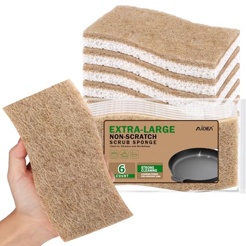 Image of AIDEA XL Scrub Sponges Non-Scratch, 6Count, Large Natural Sponge for Non Stick Cookware, Sponges Kitchen, Cellulose Cleaning Sponge for Dishes, Kitchen, Bathroom, Household