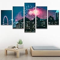 SIGNWIN 5 Panel Canvas Wall Art City Illuminations for Home Decorations Ready to Hang - 60