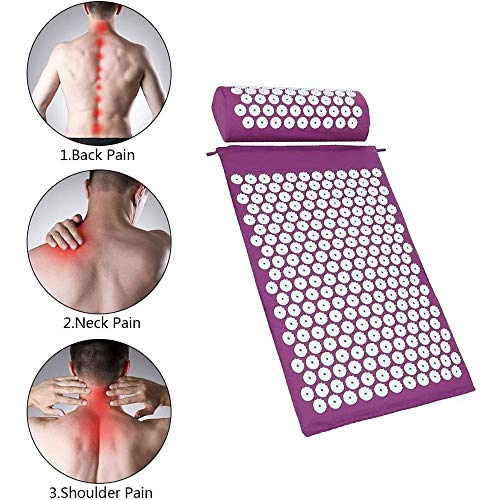 Tapis de massage acupression dos nuque kit coton violet avec sac