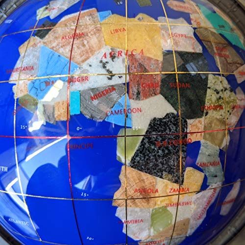 Unique Art 10-Inch Tall Table Top Blue Lapis Ocean Gemstone World Globe With Silver Tripod Stand #TOP6