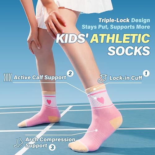 Image of ANTSANG Kids Boys Girls Athletic Cotton Socks,6 Pairs Youth Teen Crew Socks | Breathable, High Elasticity, Durable, Soft Touching