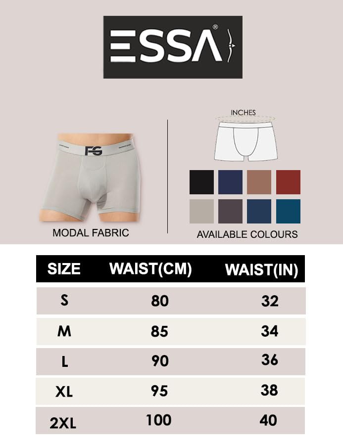 Image of ESSA Men's Ultra-Soft Modal Trunk Underwear | Moisture-Absorption with 4-Way Stretch | Breathable Contour Pouch, Microfiber Waistband with Spandex