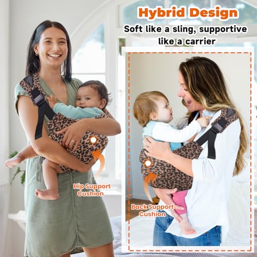 baby sling carrier adjustable baby sling 2025 upgraded toddler sling comfortable baby wrap carriers ergonomic-designed travel friendly carrying 10-45 lbsleopard