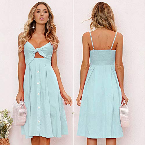 Image of ECOWISH Women 2026 Summer Dresses Tie Front V-Neck Spaghetti Strap Button Down A-Line Backless Swing Midi Dress