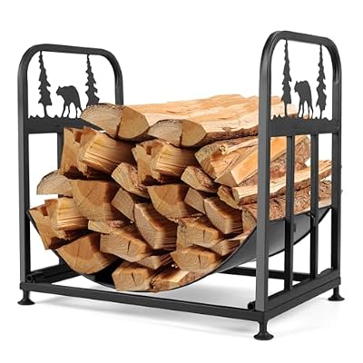 KAHLHAK Firewood Rack Outdoor Indoor, 17 Inch Heavy Duty Firewood Holder, Collapsible Design Firewood Storage Racks for Fireplace, Patios, Fire Pits, Waterproof and Rust-proof, Black