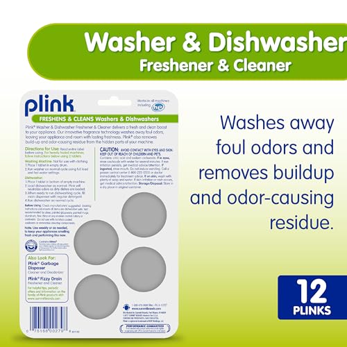 Plink Washer and Dishwasher Freshener - Lemon Scent, 12 Tablets, Odor Removal & Residue Prevention