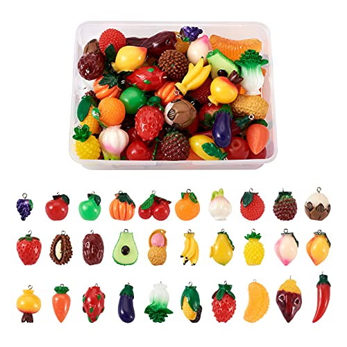 Beadthoven 60Pcs Assorted Thanksgiving Fall Harvest Charms Vegetable Fruits Resin Charms Pendants Set Mixed Mini 3D Fruits Imitation Food Dangle Beads Rustic Farmhouse Charms For Diy Earrings Necklaces Keychain Jewelry Making Accessories #TOP16