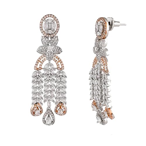Sparkling Elegance CZ Two Tone Plated Dangler Earrings
