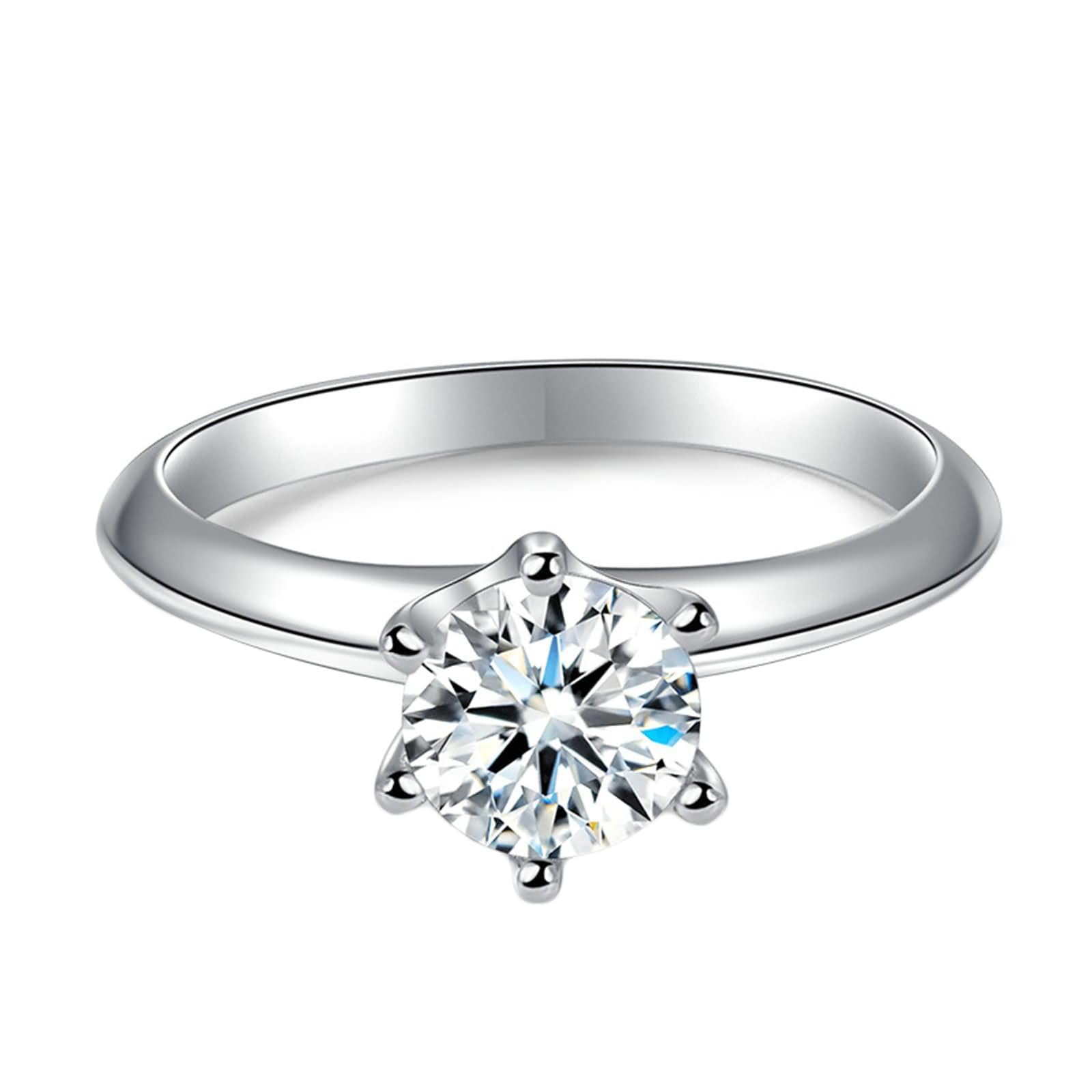 Anillo Mujer de Alianza Oro Blanco 9K / 14K / 18K, Redondo Solitario con Diamante Creado de 1ct, Anillo Eternidad Plata Mujer